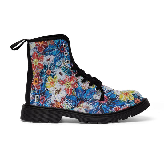 Women's Canvas Boots - No. 242 - Large Blue Flowers