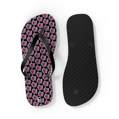 Flip Flops - No. 269 - Purple Pink Flower on Black - By Irish Artist Fiona de Lacy