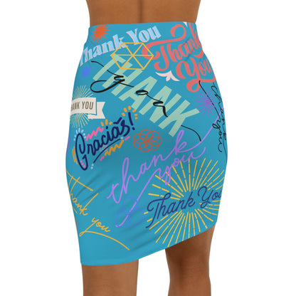 Women's Mini Skirt - No. 312 - 'Thank You' on Turquoise