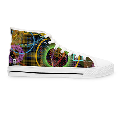 Women's High Top Sneakers, No. 299 - 'Rings' Multicoloured Abstract - By Irish Artist Fiona de Lacy