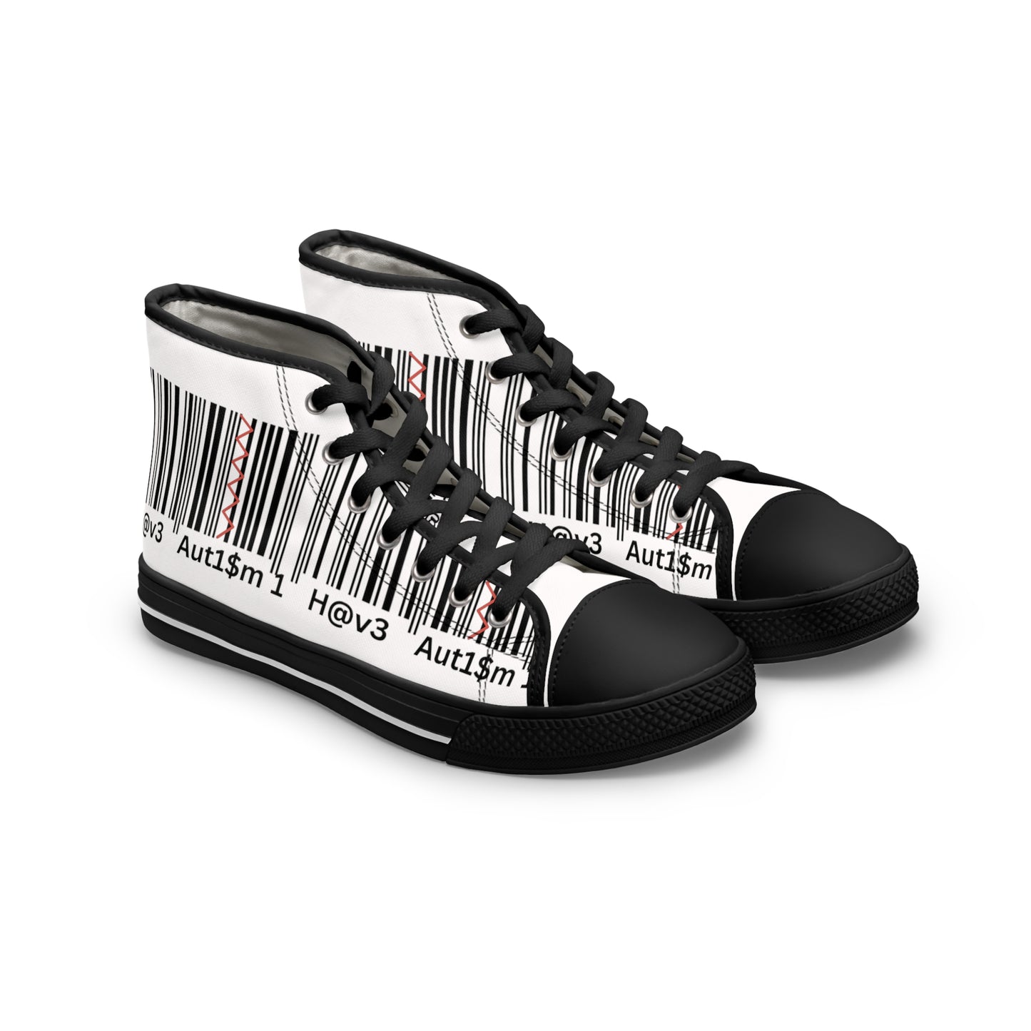 Women's High Top Sneakers - No. 310 Black & White - 'I have autism'  - Designed by Irish Artist Fiona de Lacy