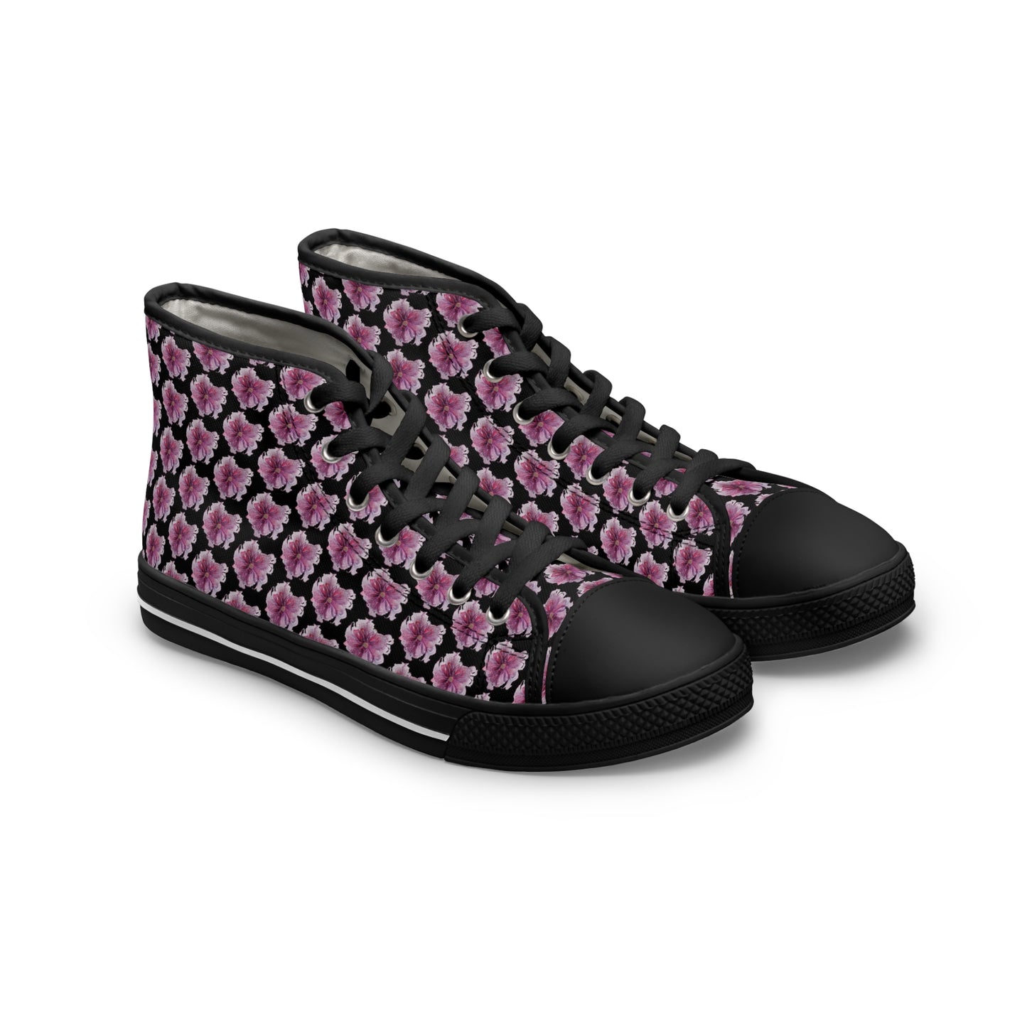 Women's High Top Sneakers - No. 269 Large Purple / Pink Flower - By Irish Artist Fiona de Lacy