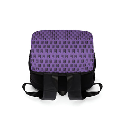 Casual Shoulder Backpack,  No. 000 - Artists Logo on Purple -  By Irish Artist Fiona de Lacy