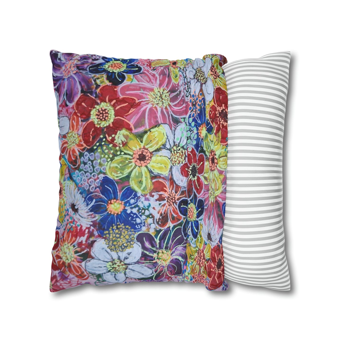 Cushion Pillow Case - No. 241 - Multicoloured Flowers on Pink