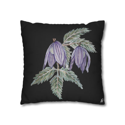 Cushion Pillow Case - No. 270 - Purple Drop Flowers on Black