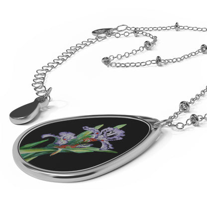 Oval Necklace - No. 272 - Purple Orchid on Black - By Irish Artists Fiona de Lacy