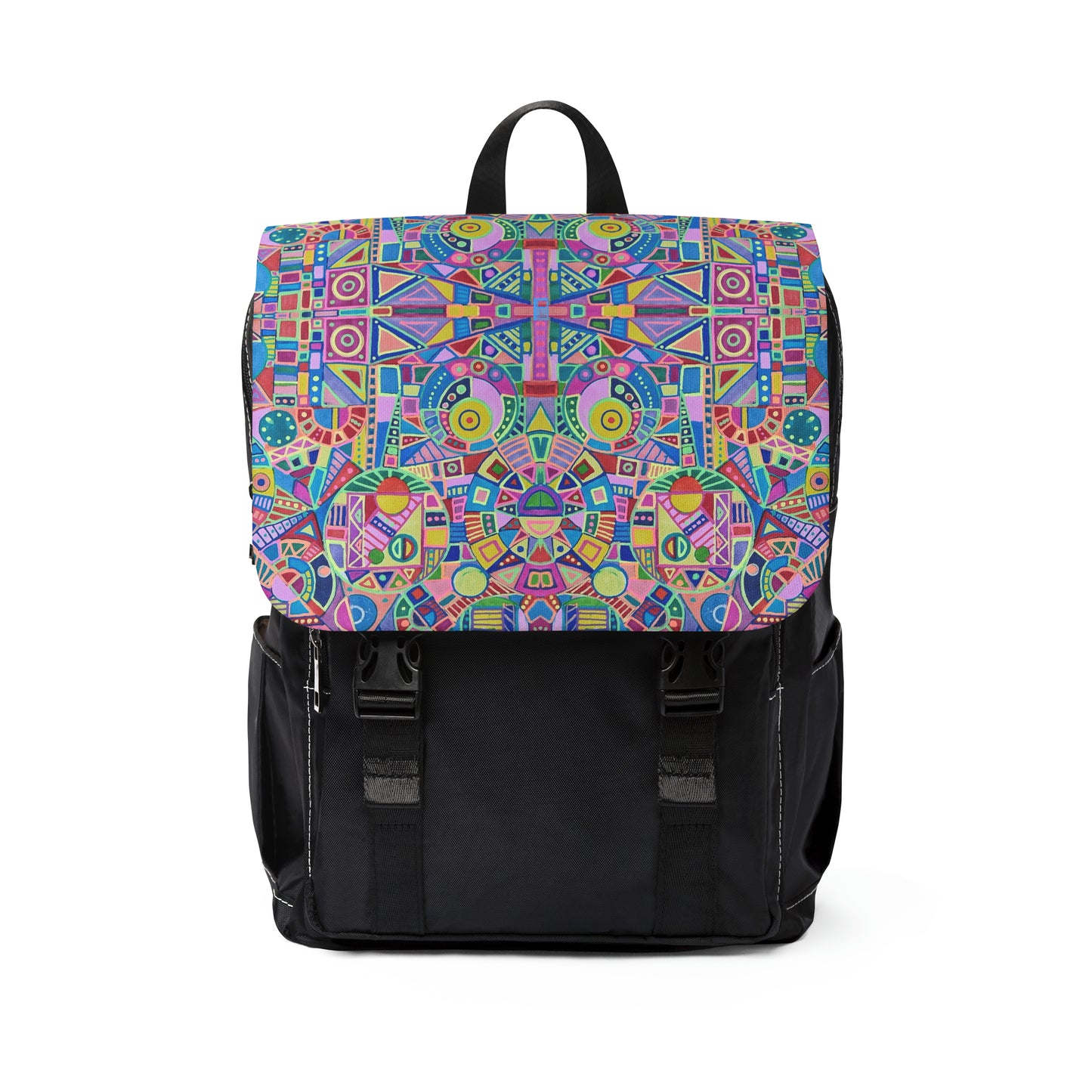 Casual Shoulder Backpack,  No. 258 B -  Multicoloured Abstract -  By Irish Artist Fiona de Lacy