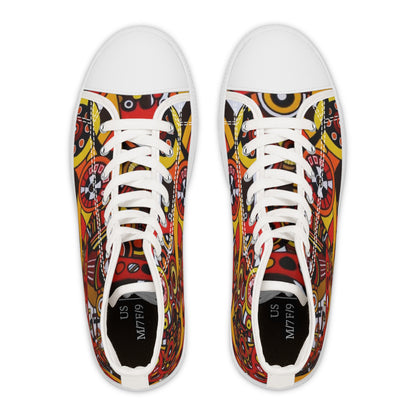 Women's High Top Sneakers - No. 222 - 'Clockworks' - By Irish Artist Fiona de Lacy - Orange, Red, Black,Yellow