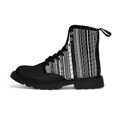 Women's Canvas Boots - No. 298  - Black & White Lines