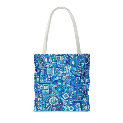 Tote Bag  - No. 262 Geometric Blue - By Irish Artist Fiona de Lacy