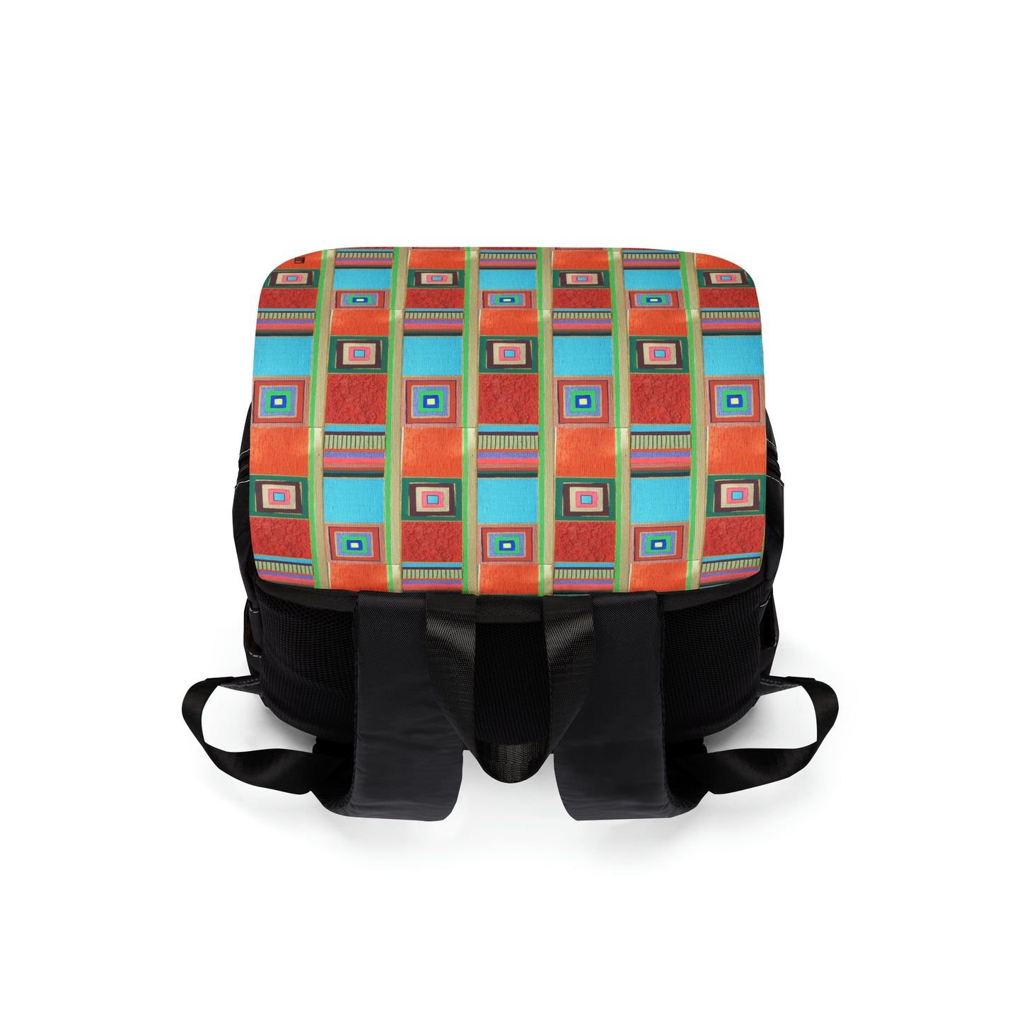 Casual Shoulder Backpack, No. 133 'Dyslexic' - By Irish Artist Fiona de Lacy - Orange, Red, Blue, Green, Gold