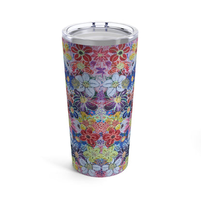 Tumbler 20oz - No.  241 - Multicoloured Flowers - By Irish Artist Fiona de Lacy