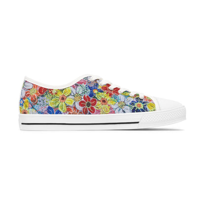 Women's Low Top Sneakers, black sole  - No. 241 - Flowers on Pink - By Irish Artist Fiona de Lacy