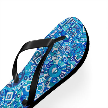 Flip Flops - No. 262 - Blue, White, Navy Geometric Abstract - By Irish Artist Fiona de Lacy