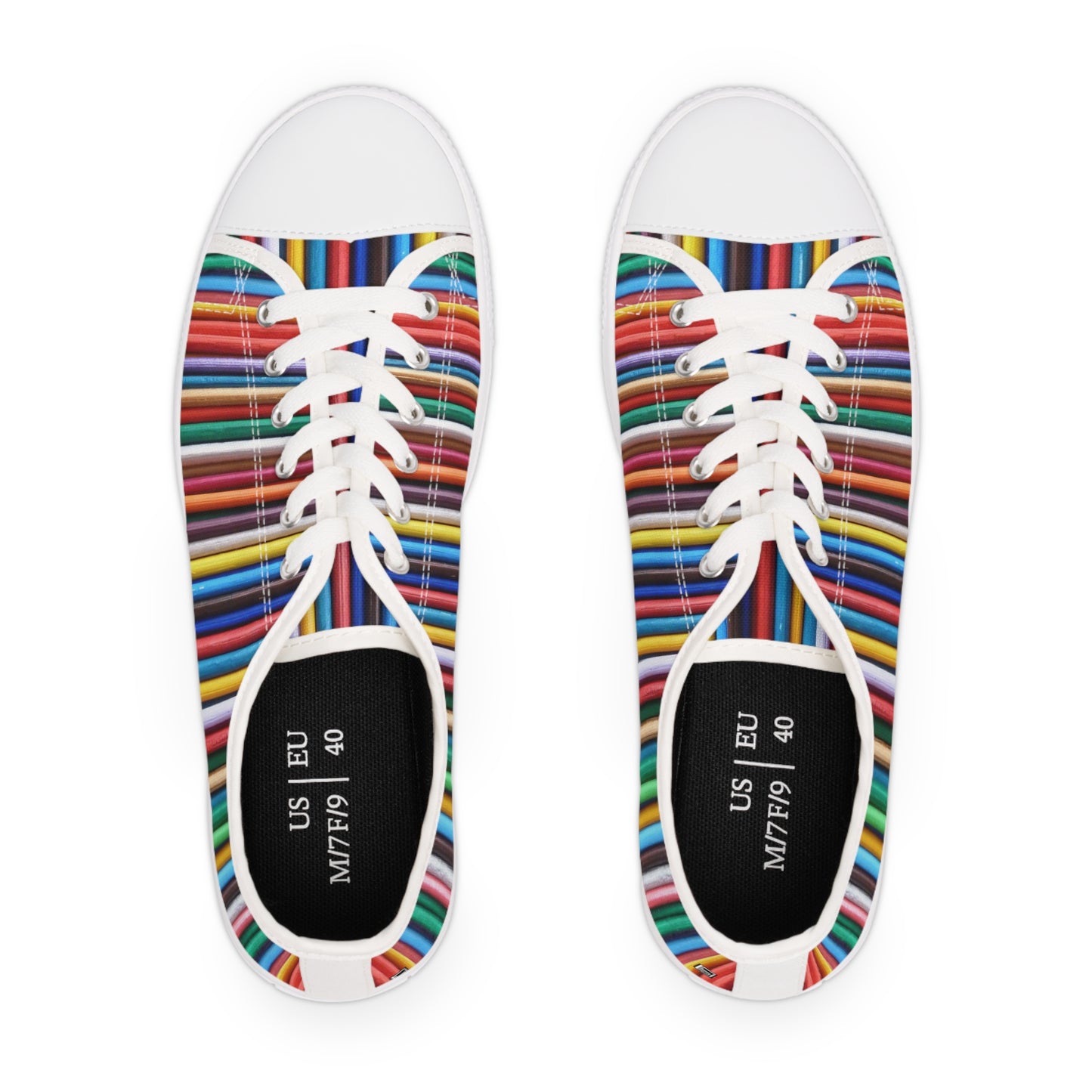 Women's Low Top Sneakers, Black Sole - No. 307 - Multicoloured Lines - By Irish Artist Fiona de Lacy