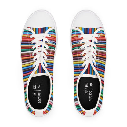 Women's Low Top Sneakers, Black Sole - No. 307 - Multicoloured Lines - By Irish Artist Fiona de Lacy