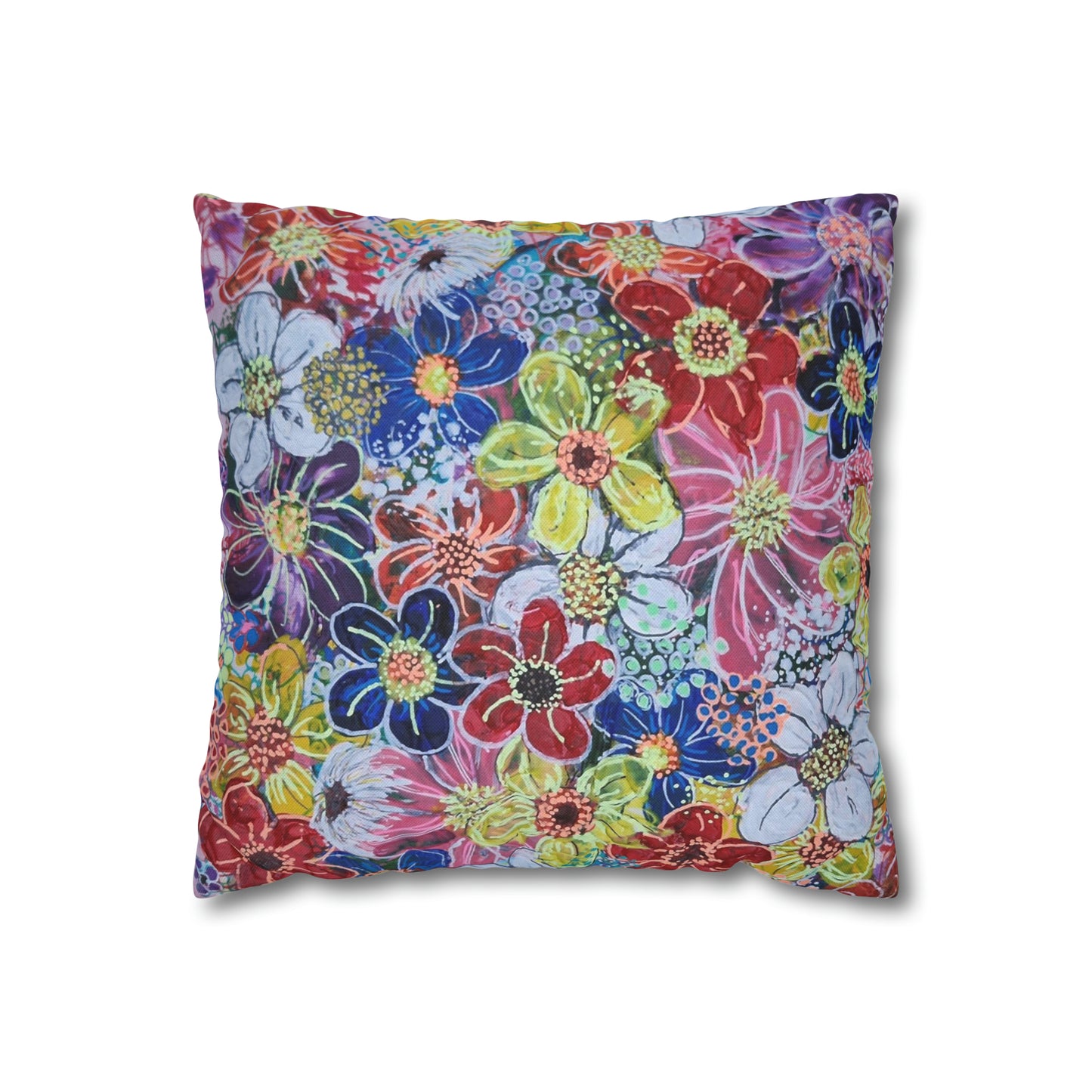 Cushion Pillow Case - No. 241 - Multicoloured Flowers on Pink