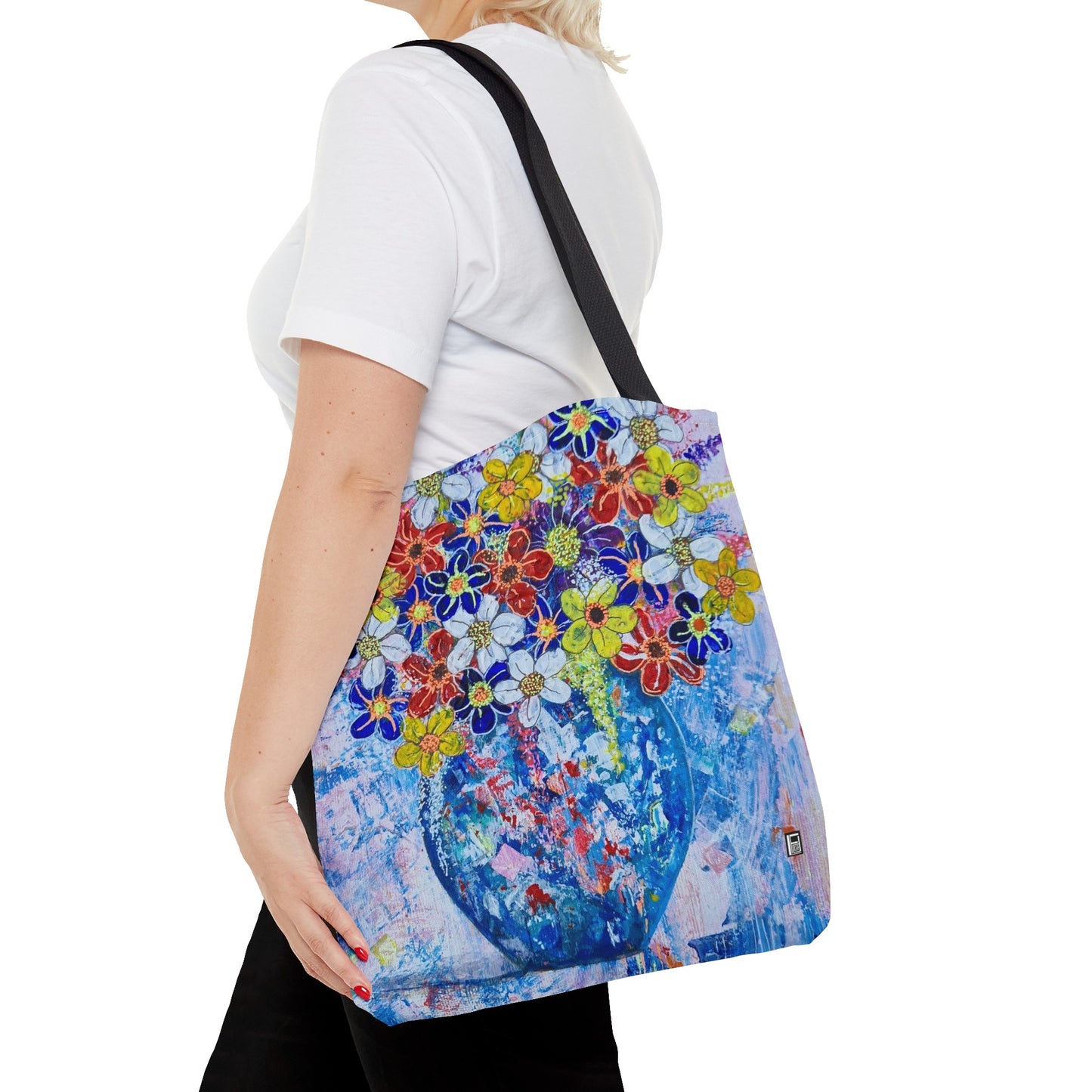 Tote Bag  - No. 242 - Blue round vase of Flowers