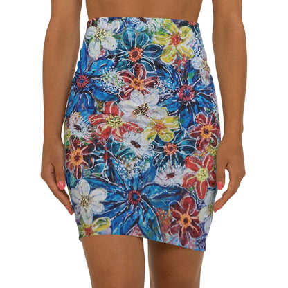 Women's Mini Skirt - No. 242 - Large Blue Flowers