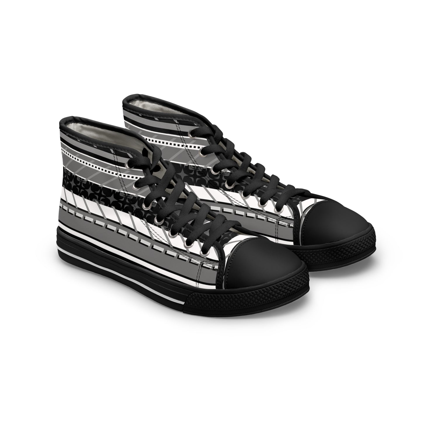 Women's High Top Sneakers - No. 298 B Black, Grey, White Stripe - By Irish Artist Fiona de Lacy