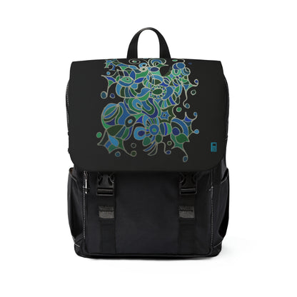 Casual Shoulder Backpack,  No. 146 'Bird of Paradise'  on Black - By Irish Artist Fiona de Lacy