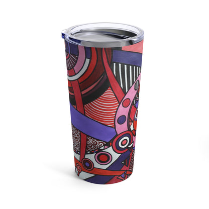 Tumbler 20oz - No. 220 - 'Connections' - By Irish Artist Fiona de Lacy - Red, Pink, Purple, Black, White