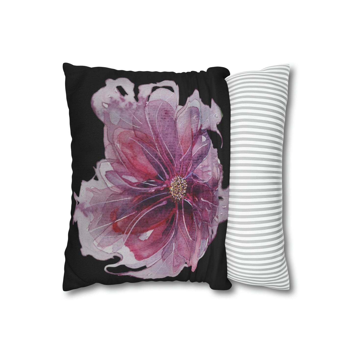 Cushion Pillow Case - No 269 Pink / Purple Flower on Black