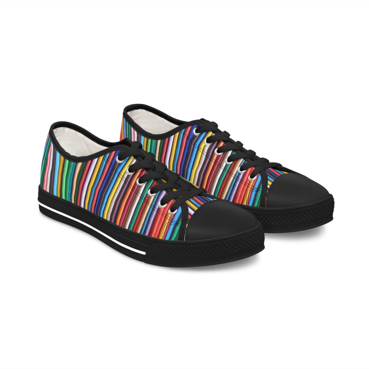Women's Low Top Sneakers, Black Sole - No. 307 - Multicoloured Lines - By Irish Artist Fiona de Lacy