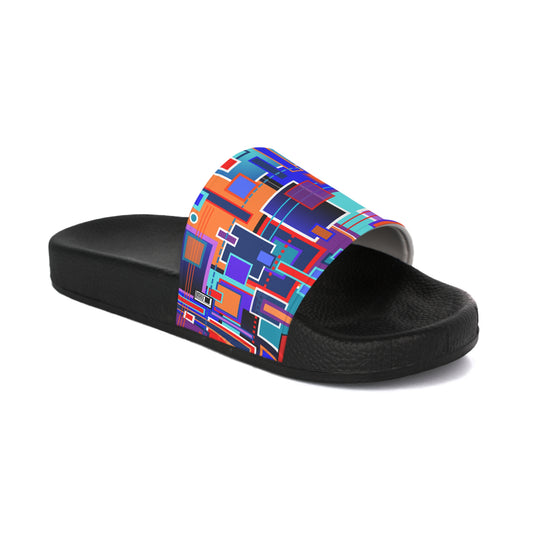 Women's Slide Sandals - No. 233 - Squared 1 - (Blue, Navy, Red, Orange)  By Irish Artist Fiona de Lacy