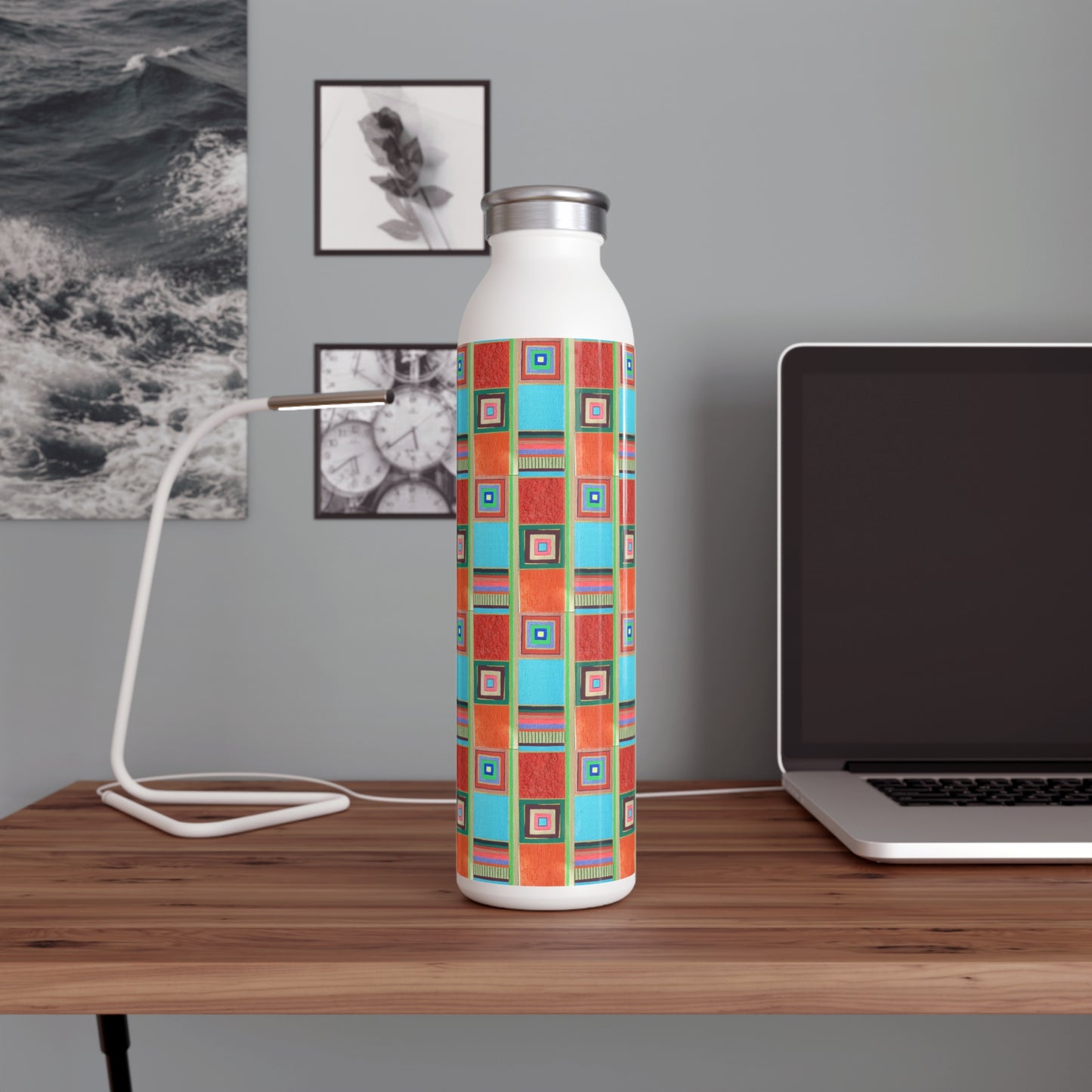 Slim Water Bottle - No. 133 'Dyslexic' - By Irish Artist Fiona de Lacy - Multicoloured