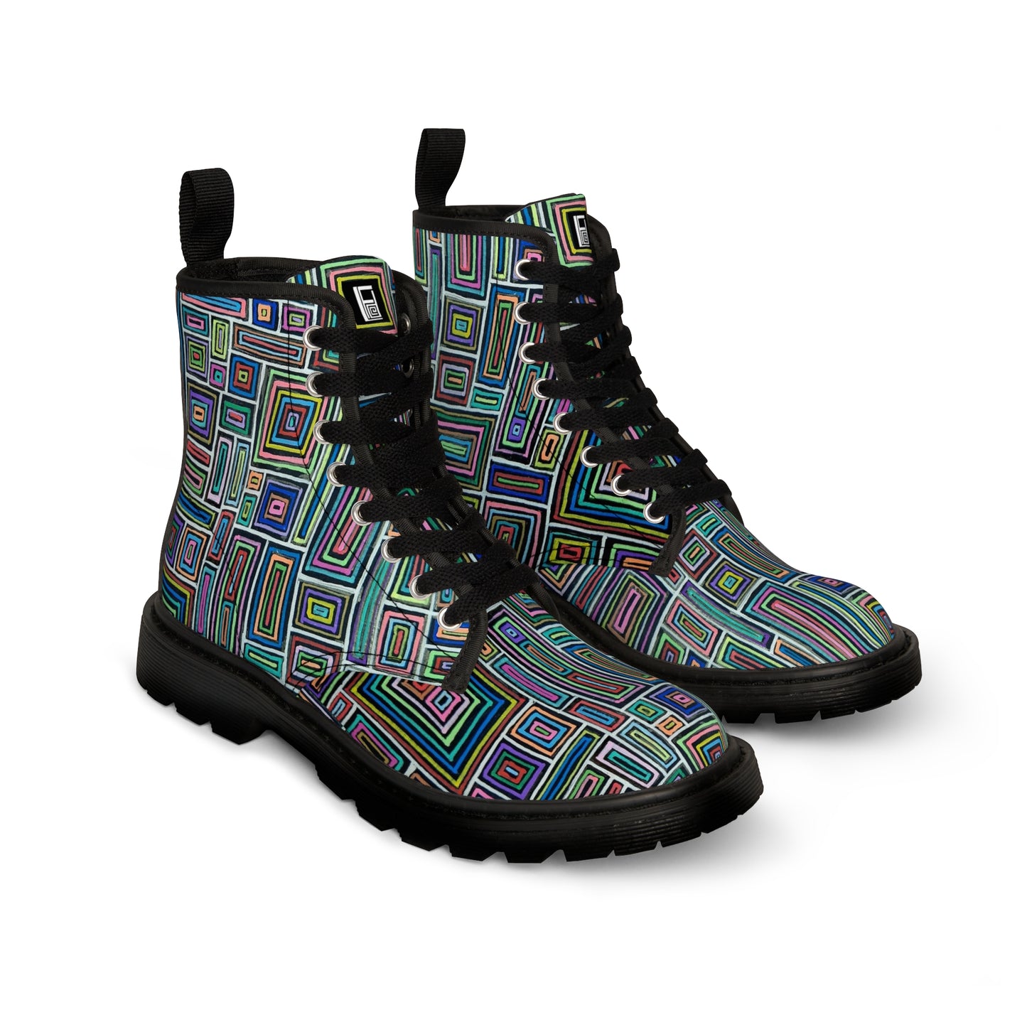 Women's Canvas Boots - No. 253 - Abstract Rectangles