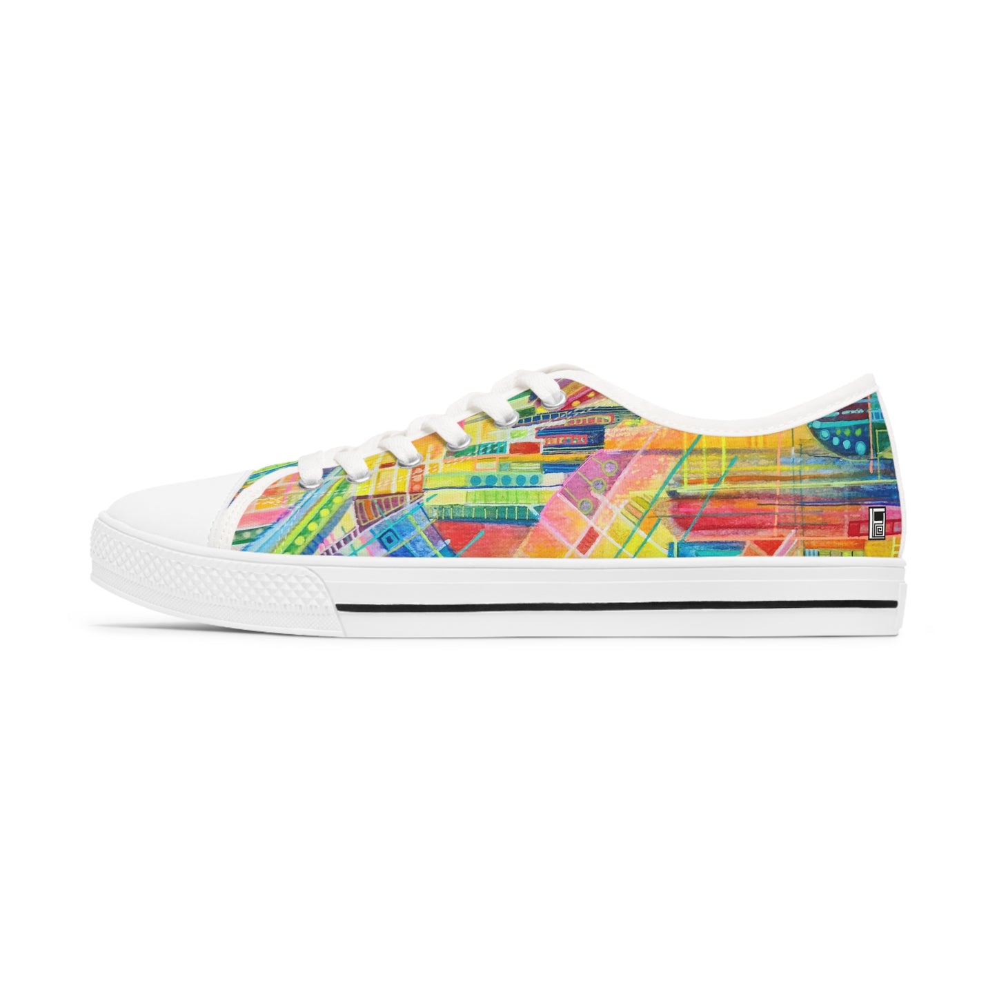 Women's Low Top Sneakers, Black Sole - No. 234 - Water Colour Abstract - By Irish Artist Fiona de Lacy