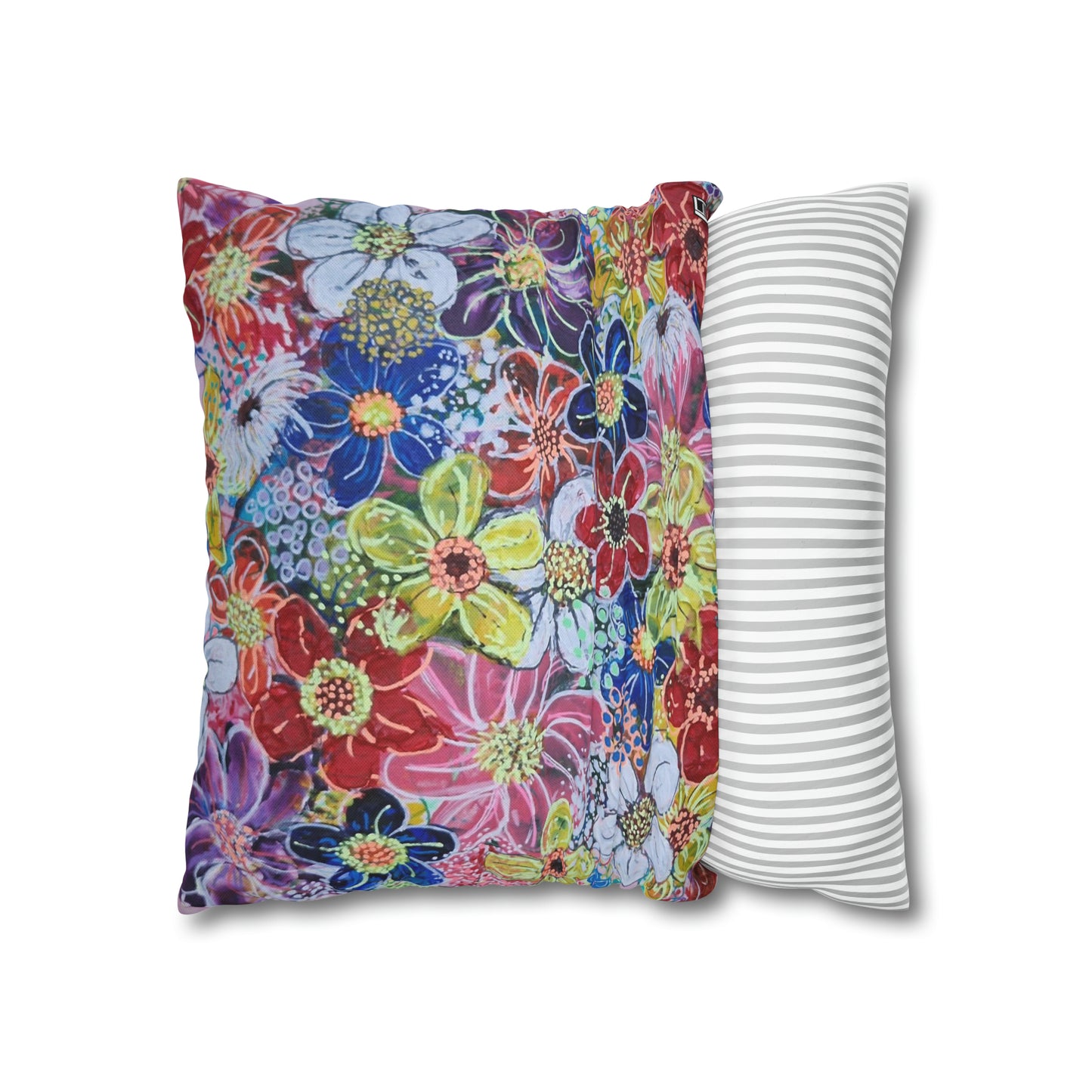 Cushion Pillow Case - No. 241 - Multicoloured Flowers on Pink