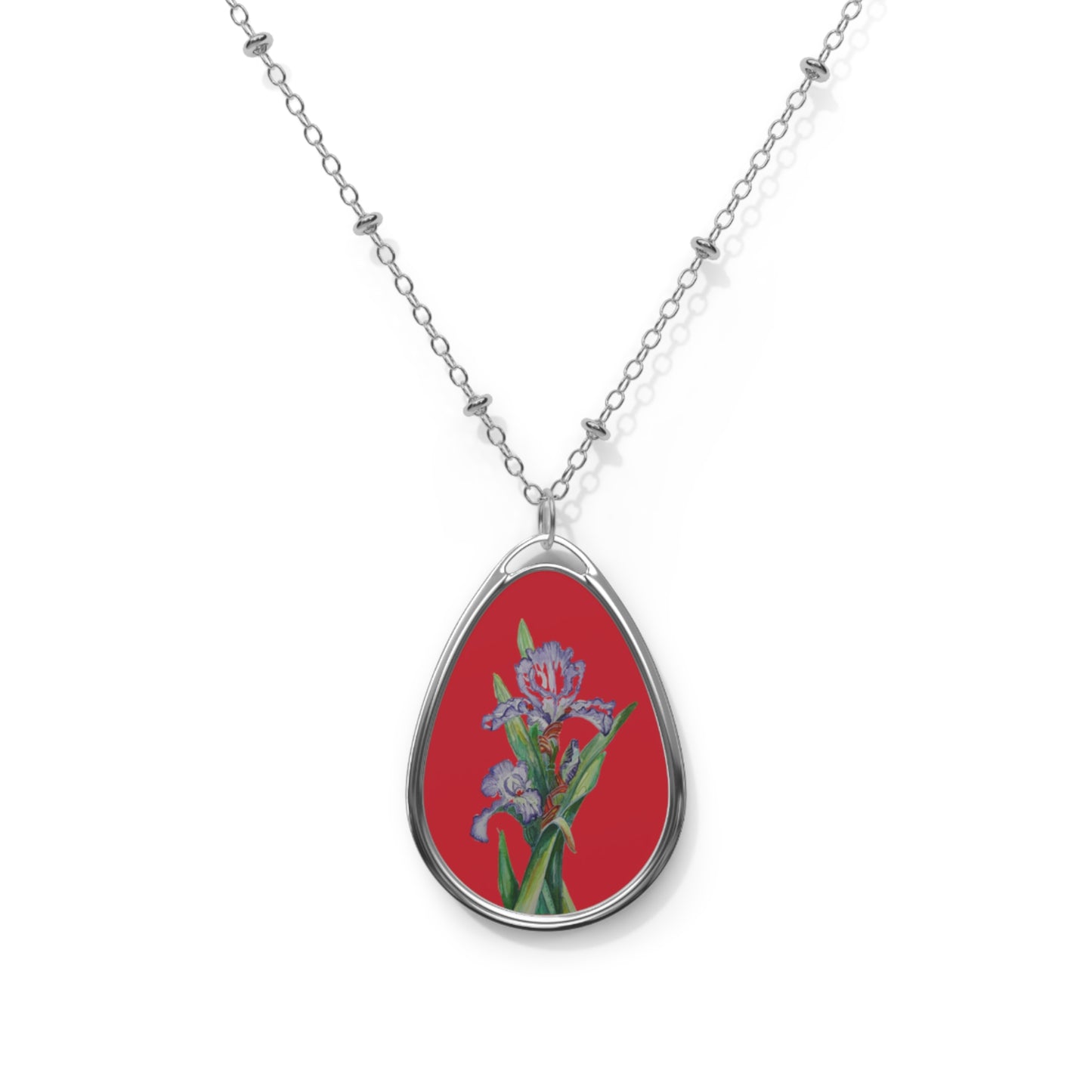 Oval Necklace - No. 272 - Purple Orchid on Red - By Irish Artists Fiona de Lacy