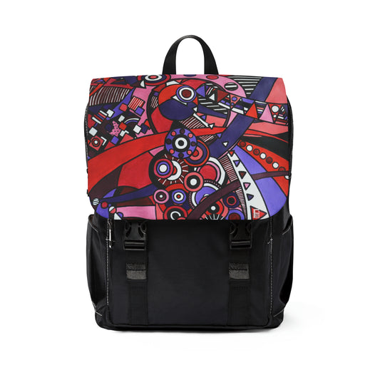 Casual Shoulder Backpack,  No. 220 'Connections' -  By Irish Artist Fiona de Lacy - Pink, Red, White, Black, Purple