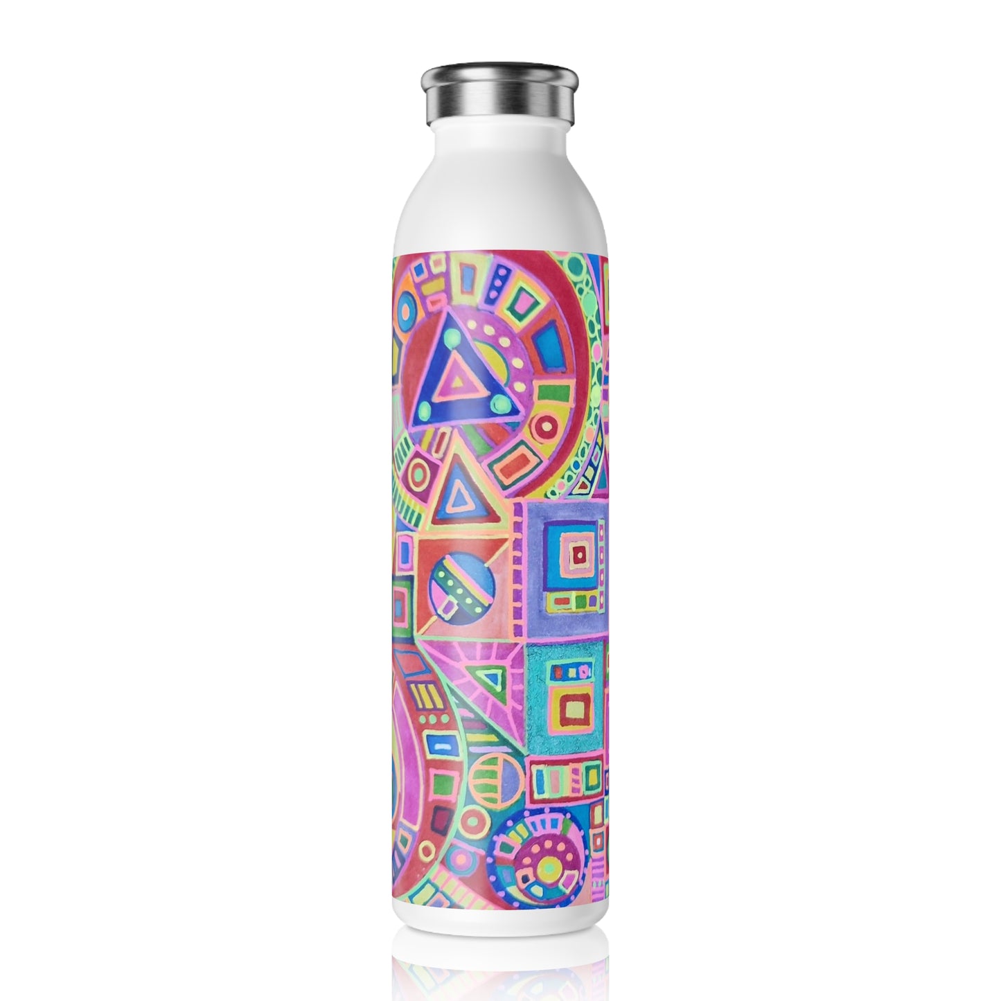 Slim Water Bottle - No. 260 Multicoloured Abstract -  By Irish Artist Fiona de Lacy