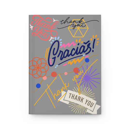 Hardcover Journal Matte (Lined) - No. 312 - 'Thank You' - for the daily things you're thankful for - On Grey - By Irish Artist Fiona de Lacy