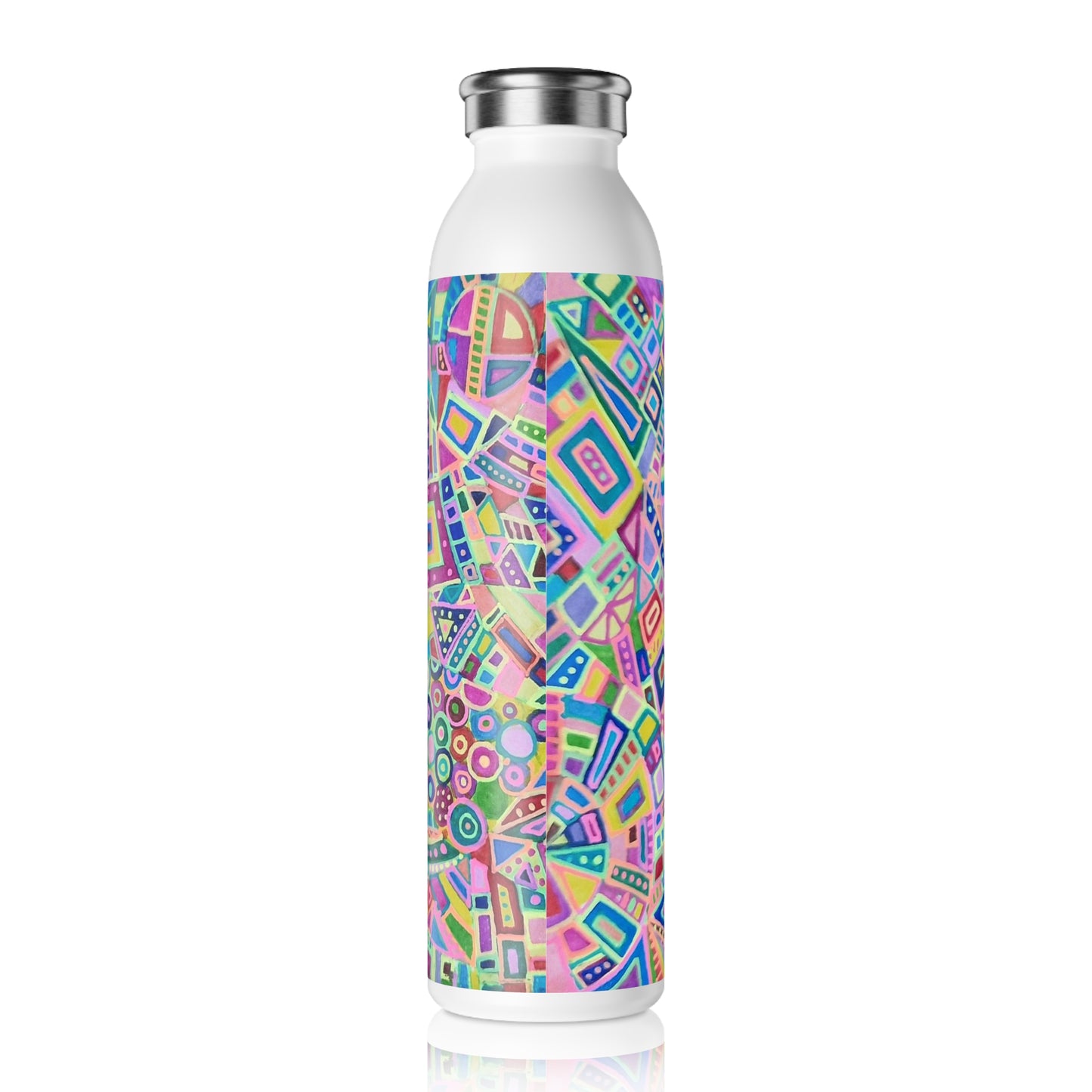 Slim Water Bottle - No. 259 Multicoloured Abstract -  By Irish Artist Fiona de Lacy