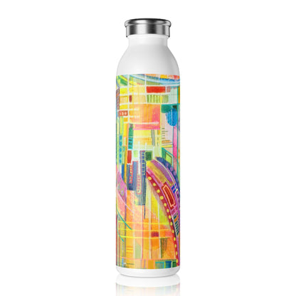 Slim Water Bottle - No. 234 Multicoloured Watercolours - By Irish Artist Fiona de Lacy