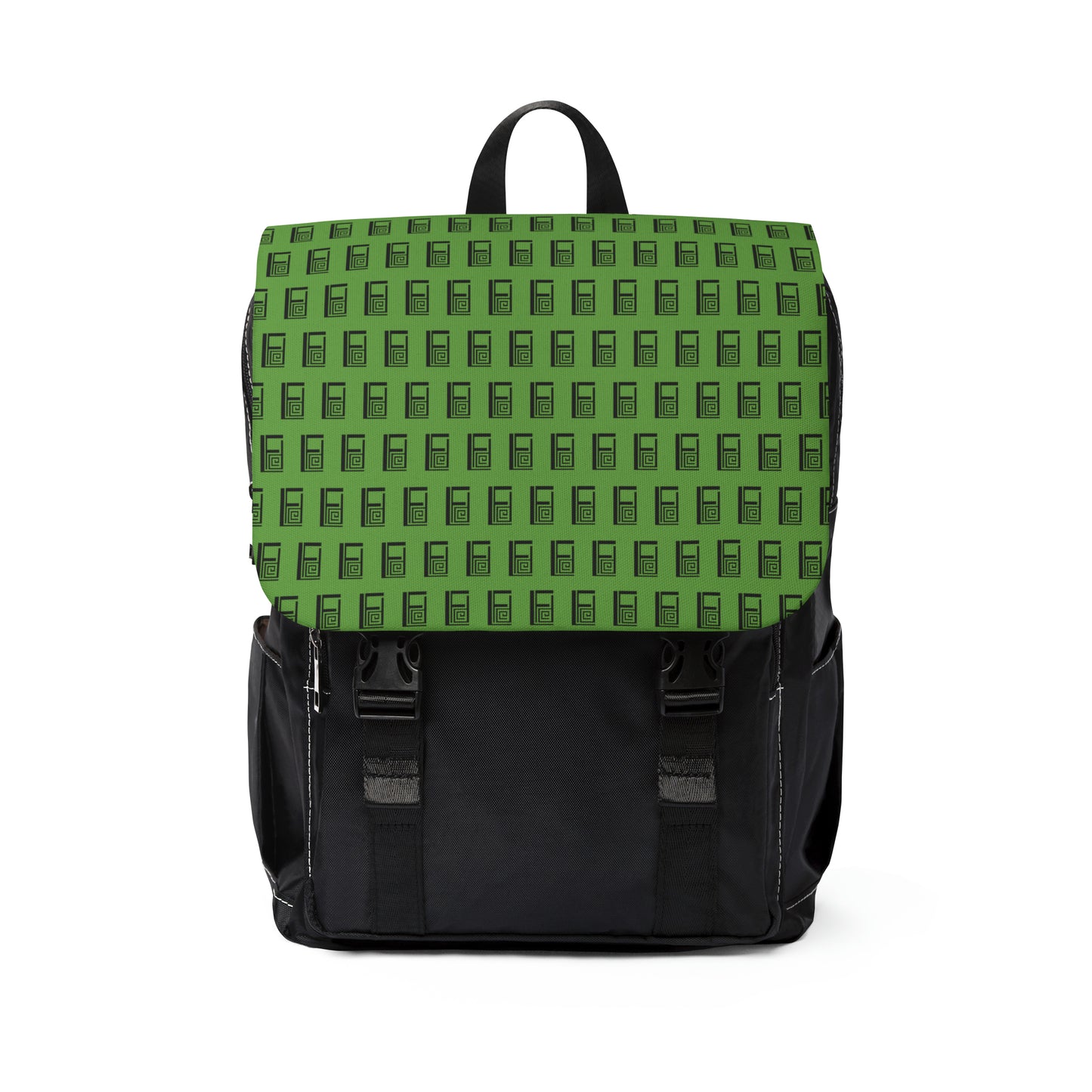 Casual Shoulder Backpack,  No. 000 - Artists Logo on Green -  By Irish Artist Fiona de Lacy