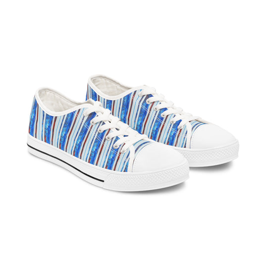 Women's Low Top Sneakers, No. 140 - Thin Blue Line - By Irish Artist Fiona de Lacy