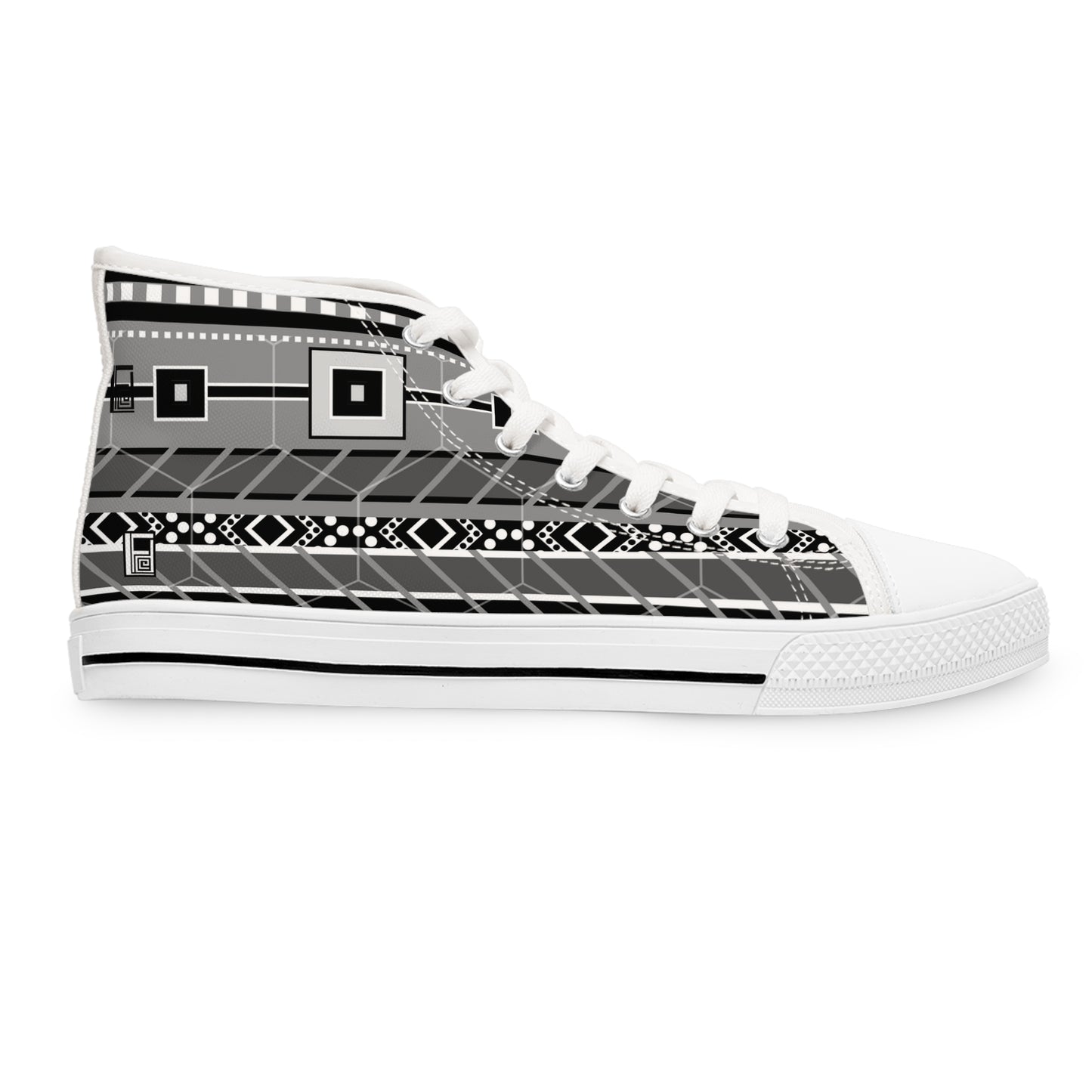 Women's High Top Sneakers - No. 298 A  - Black, Grey, White Stripe  - By Irish Artist Fiona de Lacy