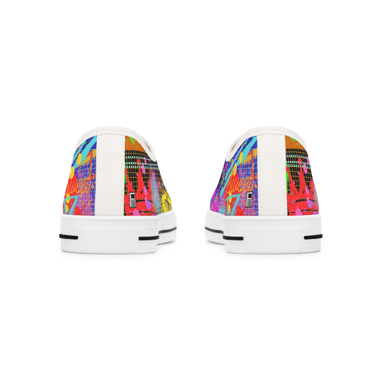 Women's Low Top Sneakers, Black Soles No. 232 - Graffiti 'Glow' - By Irish Artist Fiona de Lacy