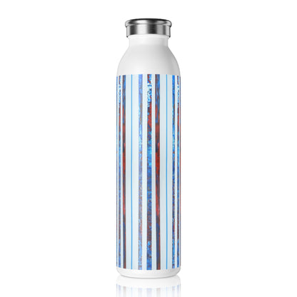 Slim Water Bottle - No. 140 'Thin Blue Line' - By Irish Artist Fiona de Lacy - Blue, Silver, Red, White