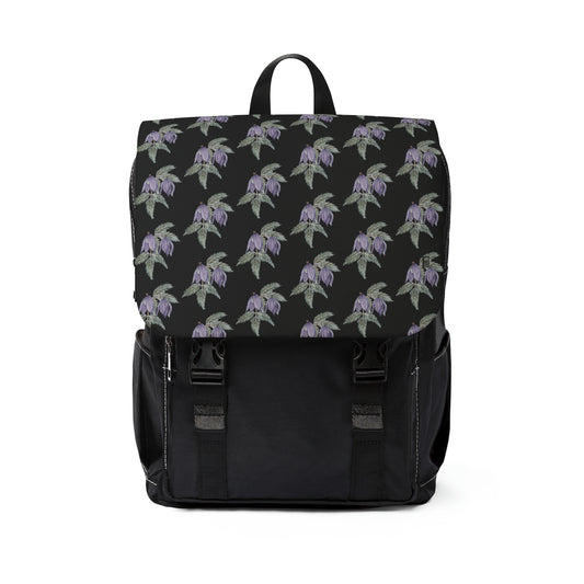 Casual Shoulder Backpack,  No. 270 Purple Drop Flower -  By Irish Artist Fiona de Lacy