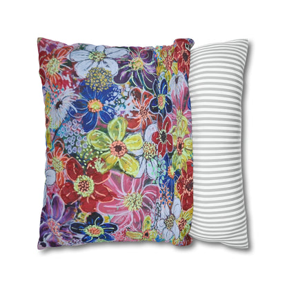 Cushion Pillow Case - No. 241 - Multicoloured Flowers on Pink