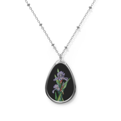 Oval Necklace - No. 272 - Purple Orchid on Black - By Irish Artists Fiona de Lacy