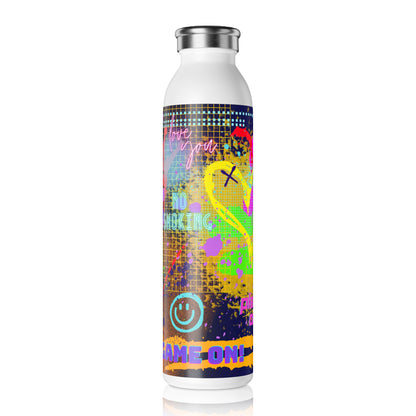 Slim Water Bottle - No. 232 - Multicoloured Graffiti 'Glow' - By Irish Artist Fiona de Lacy