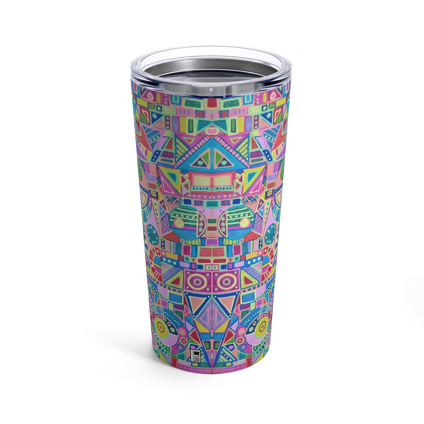 Tumbler 20oz - No. 258 Multicoloured abstract Teddy - By Irish Artist Fiona de Lacy