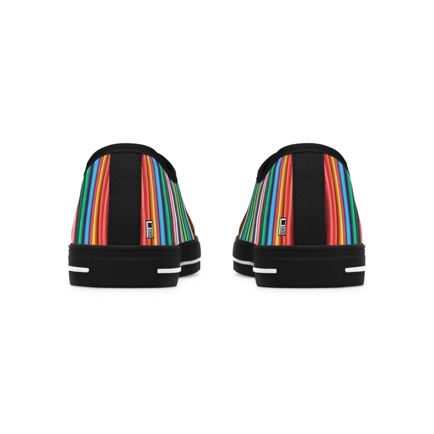 Women's Low Top Sneakers, Black Sole - No. 307 - Multicoloured Lines - By Irish Artist Fiona de Lacy